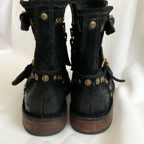 NEW UGG Fabrizia Studs Black Suede Moto Biker Side Zip Ankle Boots - Picture 10 of 16